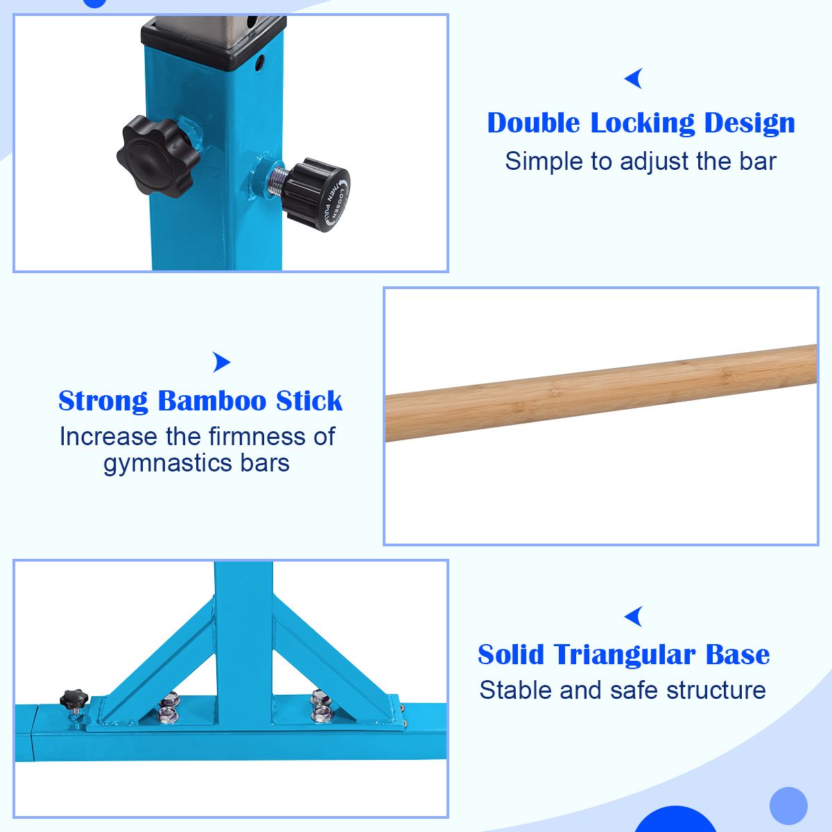Kids Double Horizontal Bars Gymnastic Training Parallel Bars Adjustable-Blue view 8