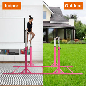 Kids Double Horizontal Bars Gymnastic Training Parallel Bars Adjustable-Pink view 3