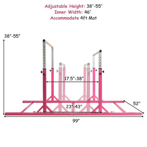 Kids Double Horizontal Bars Gymnastic Training Parallel Bars Adjustable-Pink view 4