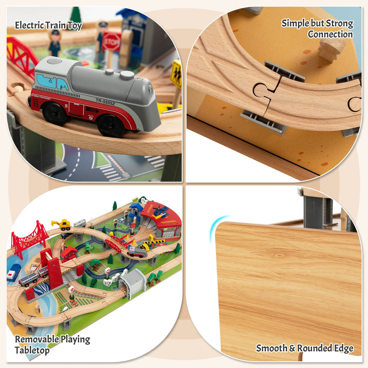 100-Piece Double-Sided Wooden Train Set Table with Storage Drawer for Kids Age 3 + view 8