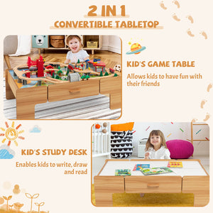 100-Piece Double-Sided Wooden Train Set Table with Storage Drawer for Kids Age 3 + view 9