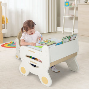 Kids Drawing Table and Chair Set with Watercolor Pens and Blackboard Eraser-Brown view 2