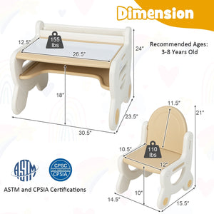 Kids Drawing Table and Chair Set with Watercolor Pens and Blackboard Eraser-Brown view 4