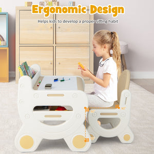 Kids Drawing Table and Chair Set with Watercolor Pens and Blackboard Eraser-Brown view 5