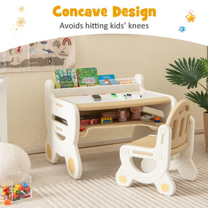Kids Drawing Table and Chair Set with Watercolor Pens and Blackboard Eraser-Brown view 6