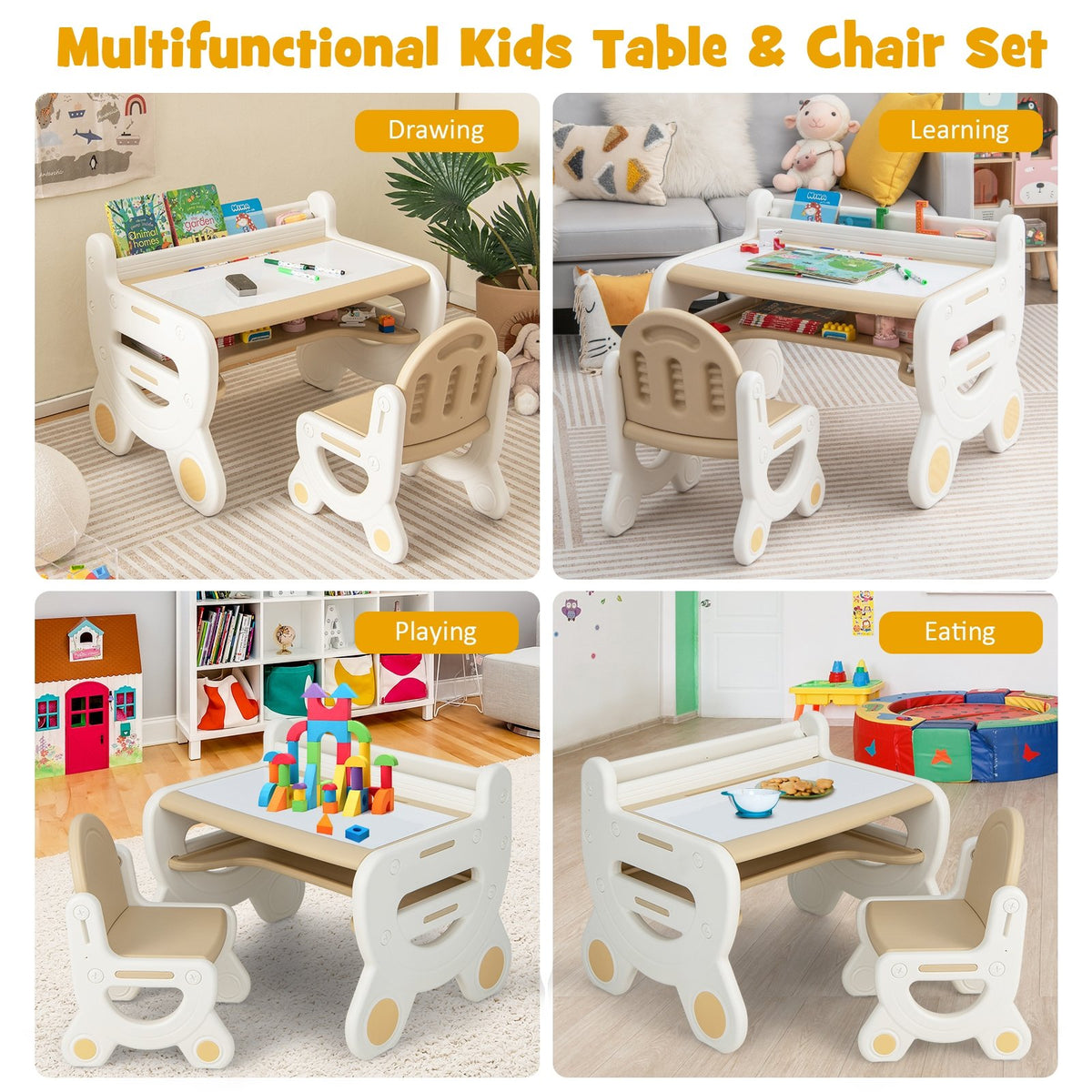 Kids Drawing Table and Chair Set with Watercolor Pens and Blackboard Eraser-Brown view 9