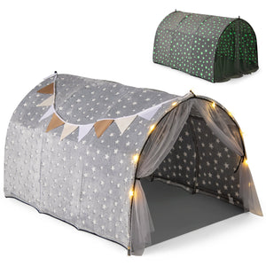 Kids Dream Bed Tent Twin Bunk Bed with Glow in the Dark Stars and Lights-Gray view 4