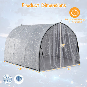 Kids Dream Bed Tent Twin Bunk Bed with Glow in the Dark Stars and Lights-Gray view 5