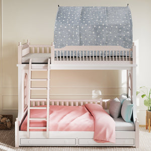 Kids Dream Bed Tent Twin Bunk Bed with Glow in the Dark Stars and Lights-Gray view 6