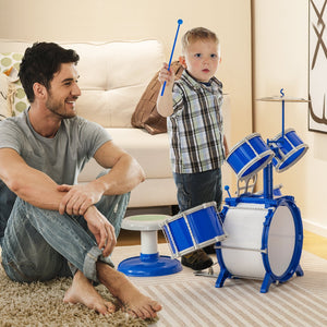 Kids Drum Set Educational Percussion Musical Instrument Toy with Bass Drum-Blue view 3