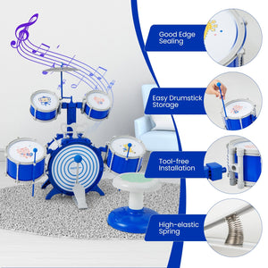 Kids Drum Set Educational Percussion Musical Instrument Toy with Bass Drum-Blue view 7