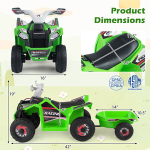 6V Kids Electric ATV Quad Car with Detachable Trailer-Green view 5