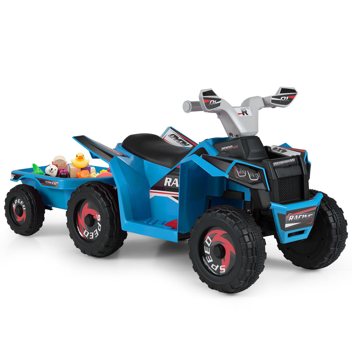 6V Kids Electric ATV Quad Car with Detachable Trailer-Navy