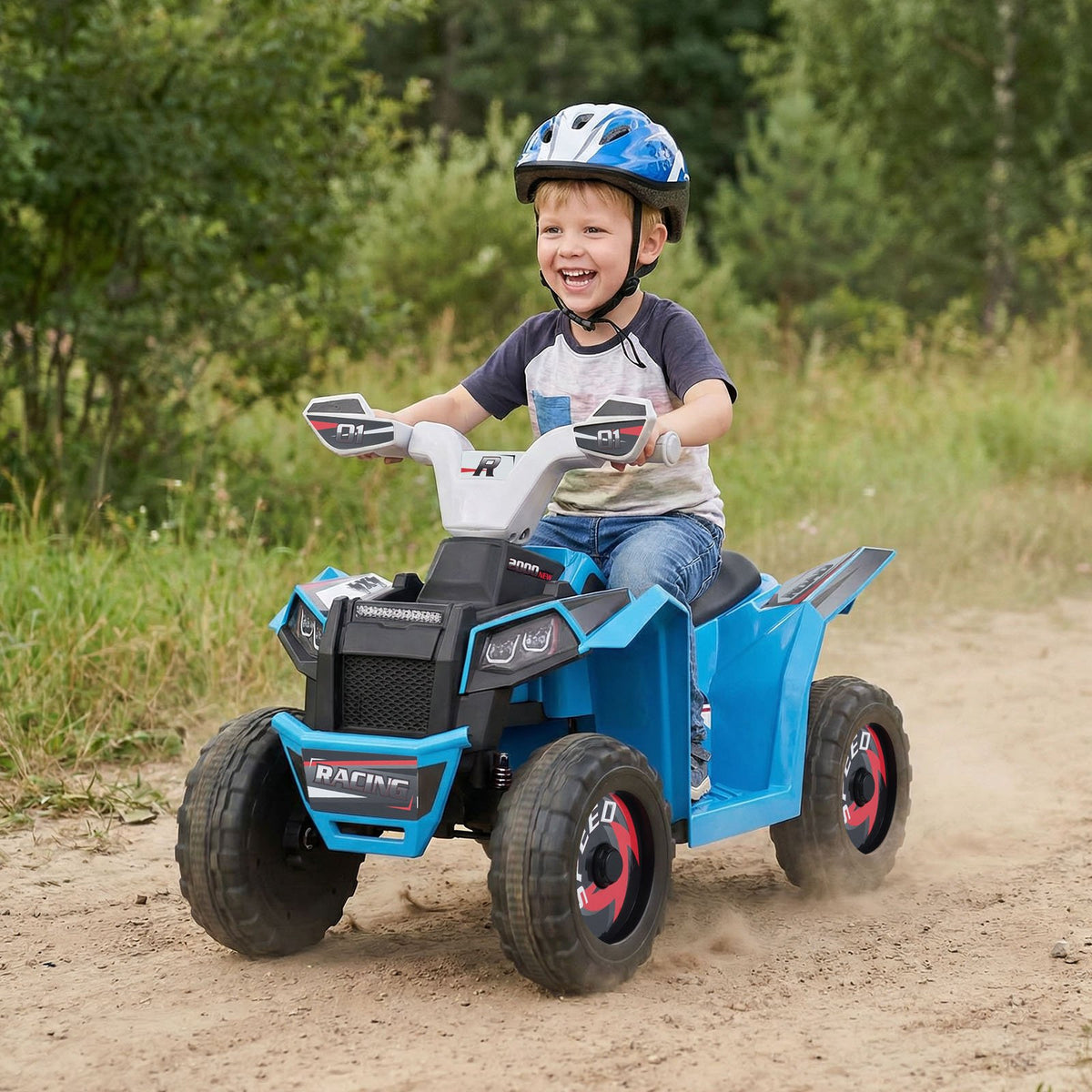 6V Kids Electric ATV Quad Car with Detachable Trailer-Navy view 3