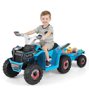 6V Kids Electric ATV Quad Car with Detachable Trailer-Navy view 4
