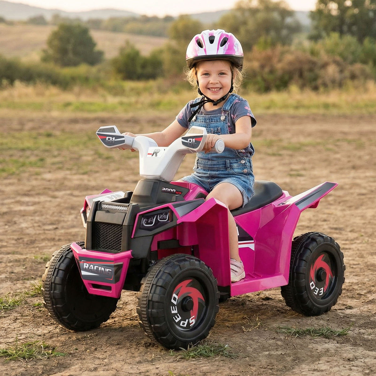 6V Kids Electric ATV Quad Car with Detachable Trailer-Rose Red view 2