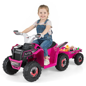 6V Kids Electric ATV Quad Car with Detachable Trailer-Rose Red view 4