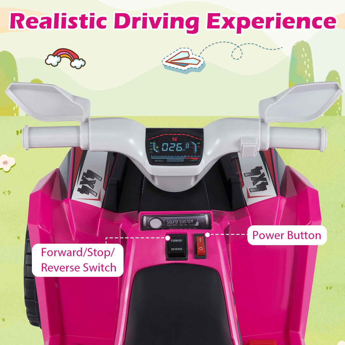 6V Kids Electric ATV Quad Car with Detachable Trailer-Rose Red view 8