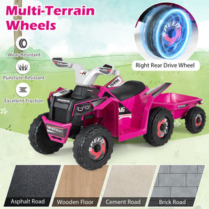 6V Kids Electric ATV Quad Car with Detachable Trailer-Rose Red view 9