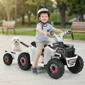 6V Kids Electric ATV Quad Car with Detachable Trailer-White view 2