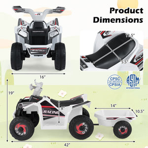 6V Kids Electric ATV Quad Car with Detachable Trailer-White view 5