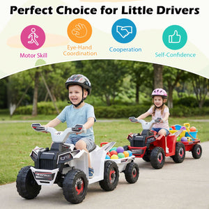 6V Kids Electric ATV Quad Car with Detachable Trailer-White view 6