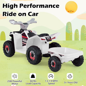 6V Kids Electric ATV Quad Car with Detachable Trailer-White view 8