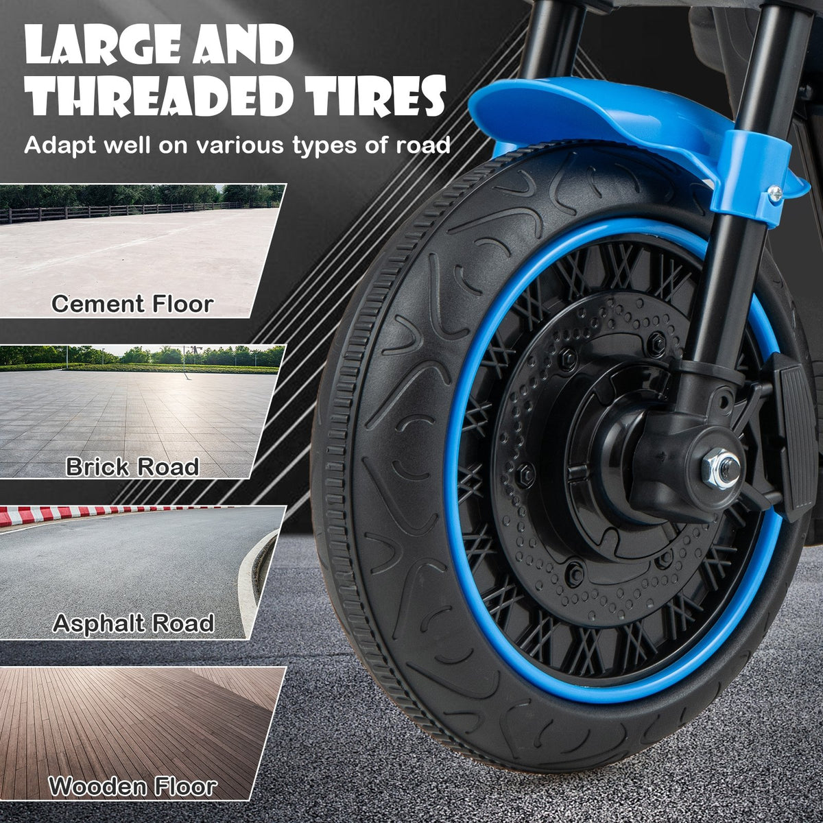 Kids Electric Motorcycle with Training Wheels and LED Headlights-Blue view 7