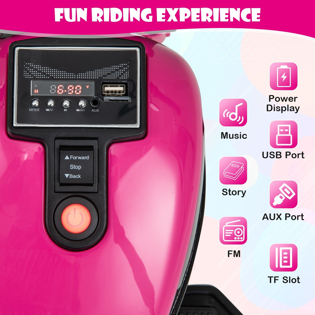 Kids Electric Motorcycle with Training Wheels and LED Headlights-Pink view 5