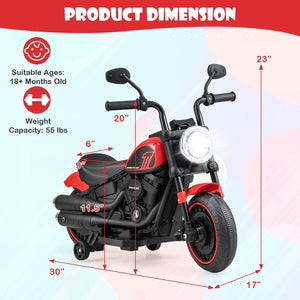 Kids Electric Motorcycle with Training Wheels and LED Headlights-Red view 4