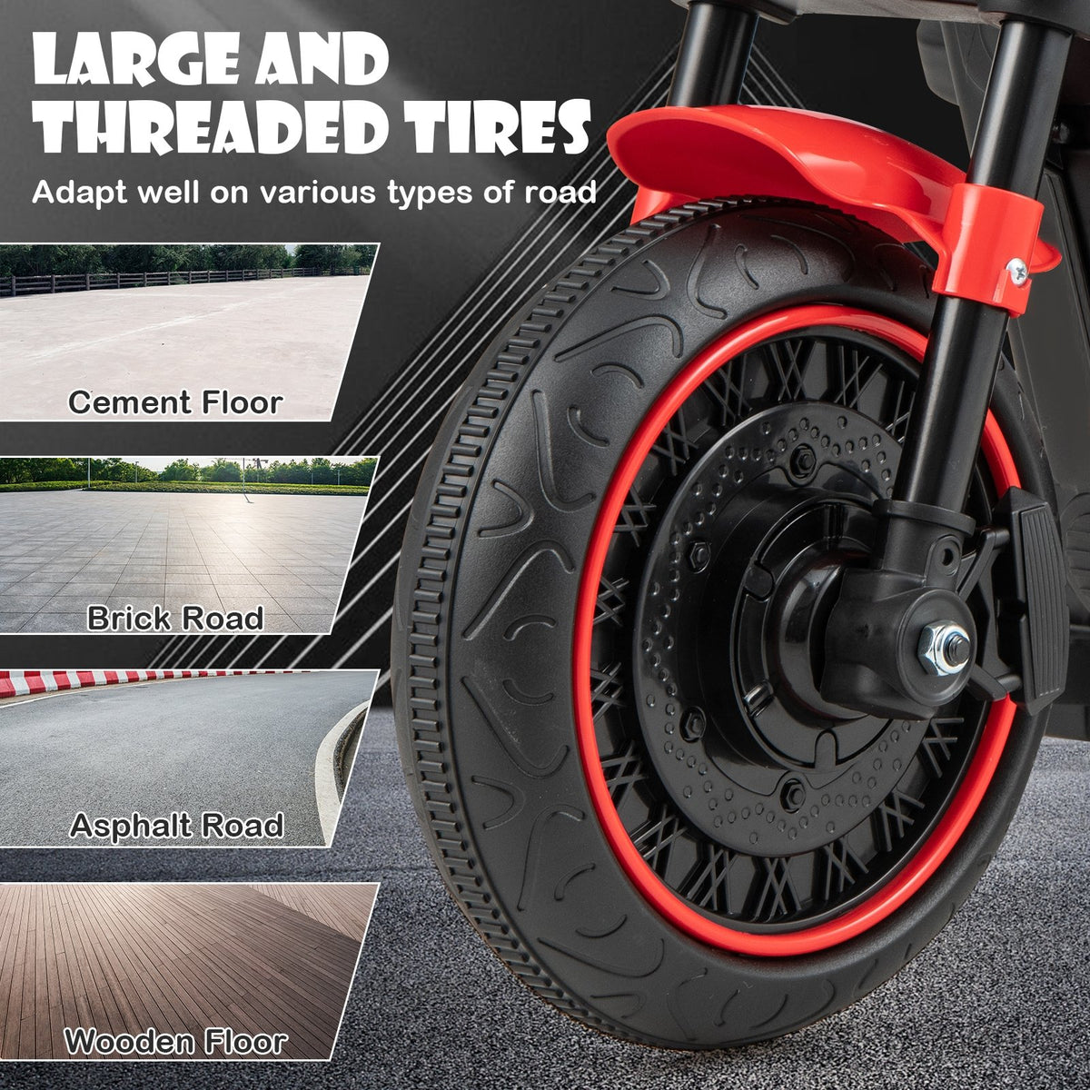 Kids Electric Motorcycle with Training Wheels and LED Headlights-Red view 7