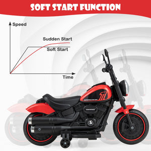 Kids Electric Motorcycle with Training Wheels and LED Headlights-Red view 9