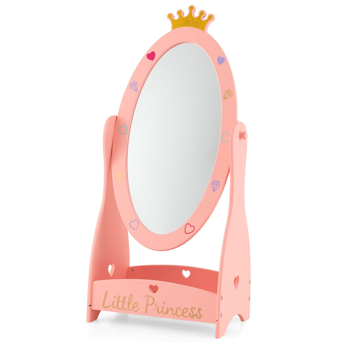 Kids Full Length Mirror with 360 Degree Rotatable Design and Shelf-Pink view 4