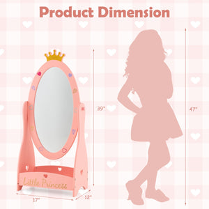 Kids Full Length Mirror with 360 Degree Rotatable Design and Shelf-Pink view 5