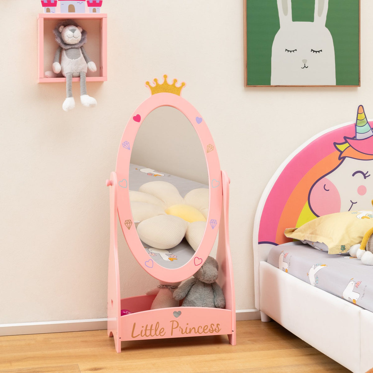 Kids Full Length Mirror with 360 Degree Rotatable Design and Shelf-Pink view 6
