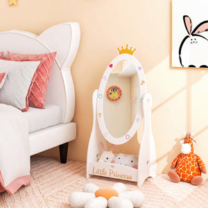 Kids Full Length Mirror with 360 Degree Rotatable Design and Shelf-White view 2