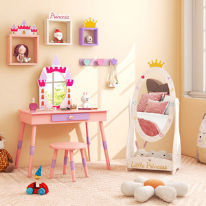 Kids Full Length Mirror with 360 Degree Rotatable Design and Shelf-White view 3