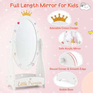 Kids Full Length Mirror with 360 Degree Rotatable Design and Shelf-White view 6