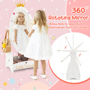 Kids Full Length Mirror with 360 Degree Rotatable Design and Shelf-White view 7