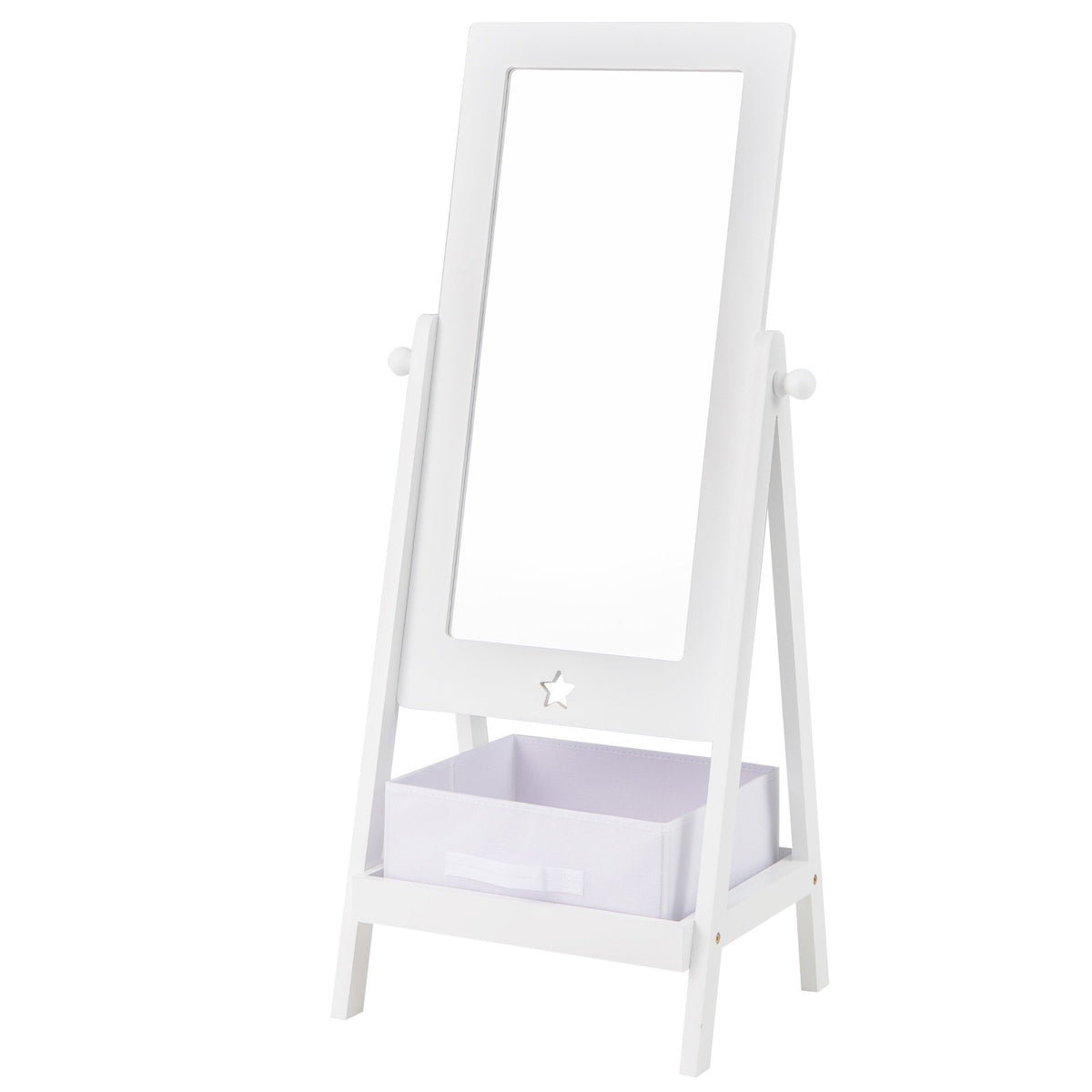 Kids Full Length Mirror 360 Degree Rotatable Dressing Mirror with Storage Bin-White