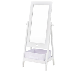 Kids Full Length Mirror 360 Degree Rotatable Dressing Mirror with Storage Bin-White