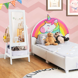 Kids Full Length Mirror 360 Degree Rotatable Dressing Mirror with Storage Bin-White view 2