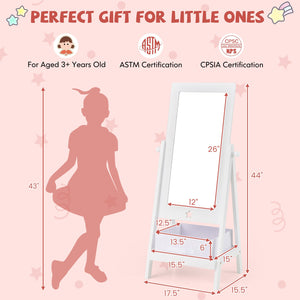 Kids Full Length Mirror 360 Degree Rotatable Dressing Mirror with Storage Bin-White view 5