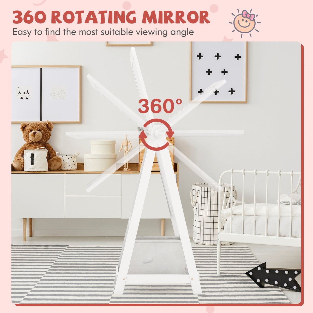 Kids Full Length Mirror 360 Degree Rotatable Dressing Mirror with Storage Bin-White view 8