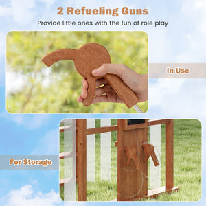 Kids Gas Station Playhouse with Gas Refueling Guns for Aged 3+-Brown view 9