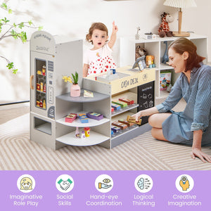 Kids Grocery Store Playset with Cash Register POS Machine-Gray view 3