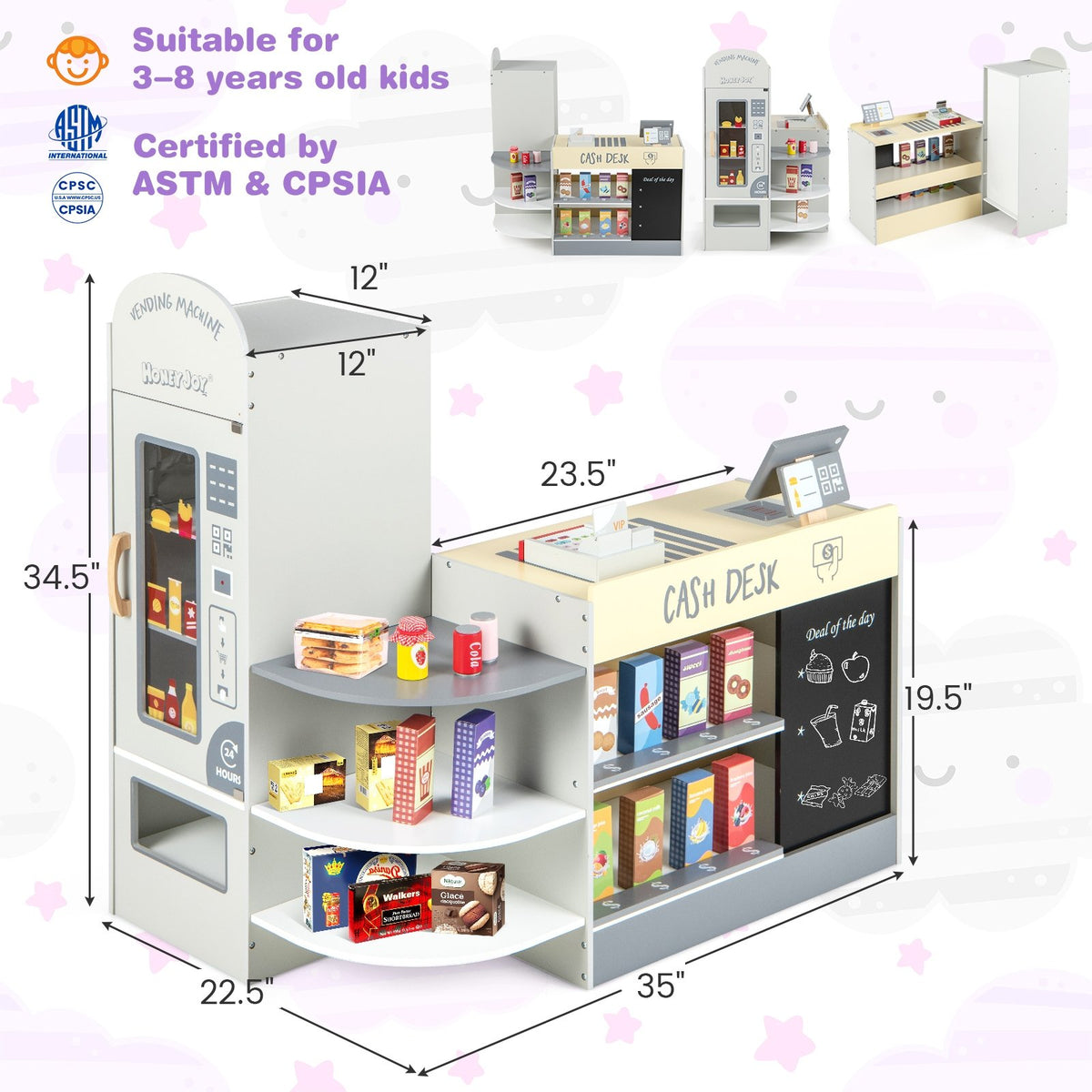 Kids Grocery Store Playset with Cash Register POS Machine-Gray view 4