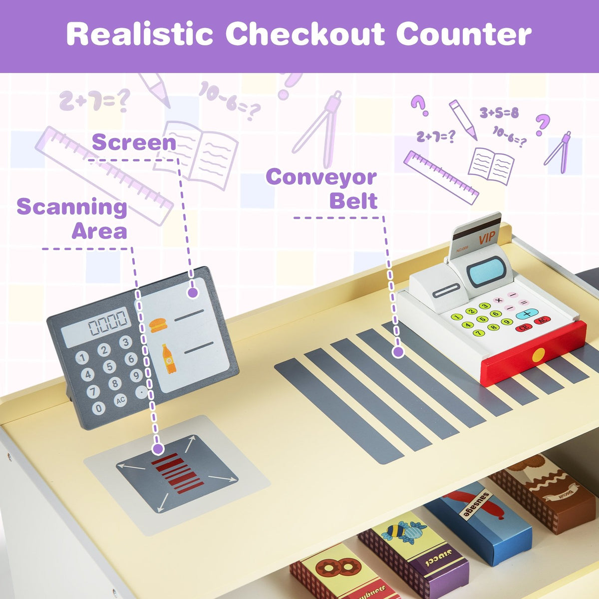 Kids Grocery Store Playset with Cash Register POS Machine-Gray view 6