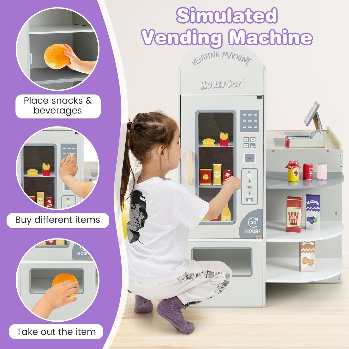 Kids Grocery Store Playset with Cash Register POS Machine-Gray view 7
