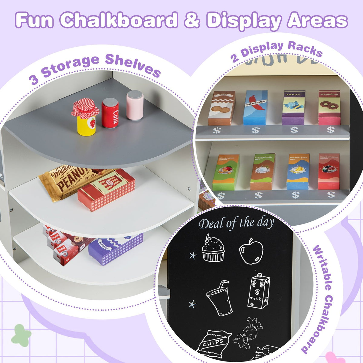 Kids Grocery Store Playset with Cash Register POS Machine-Gray view 8
